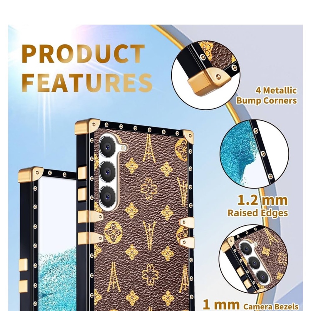 Luxury Brown and Gold Phone Case with Strap and ring holder Samsung S23 - Picture 5 of 6